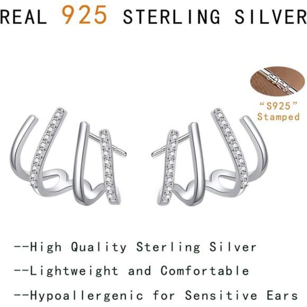 Solid 925 Sterling Silver Half Hoop Earrings Wrap… - image 6